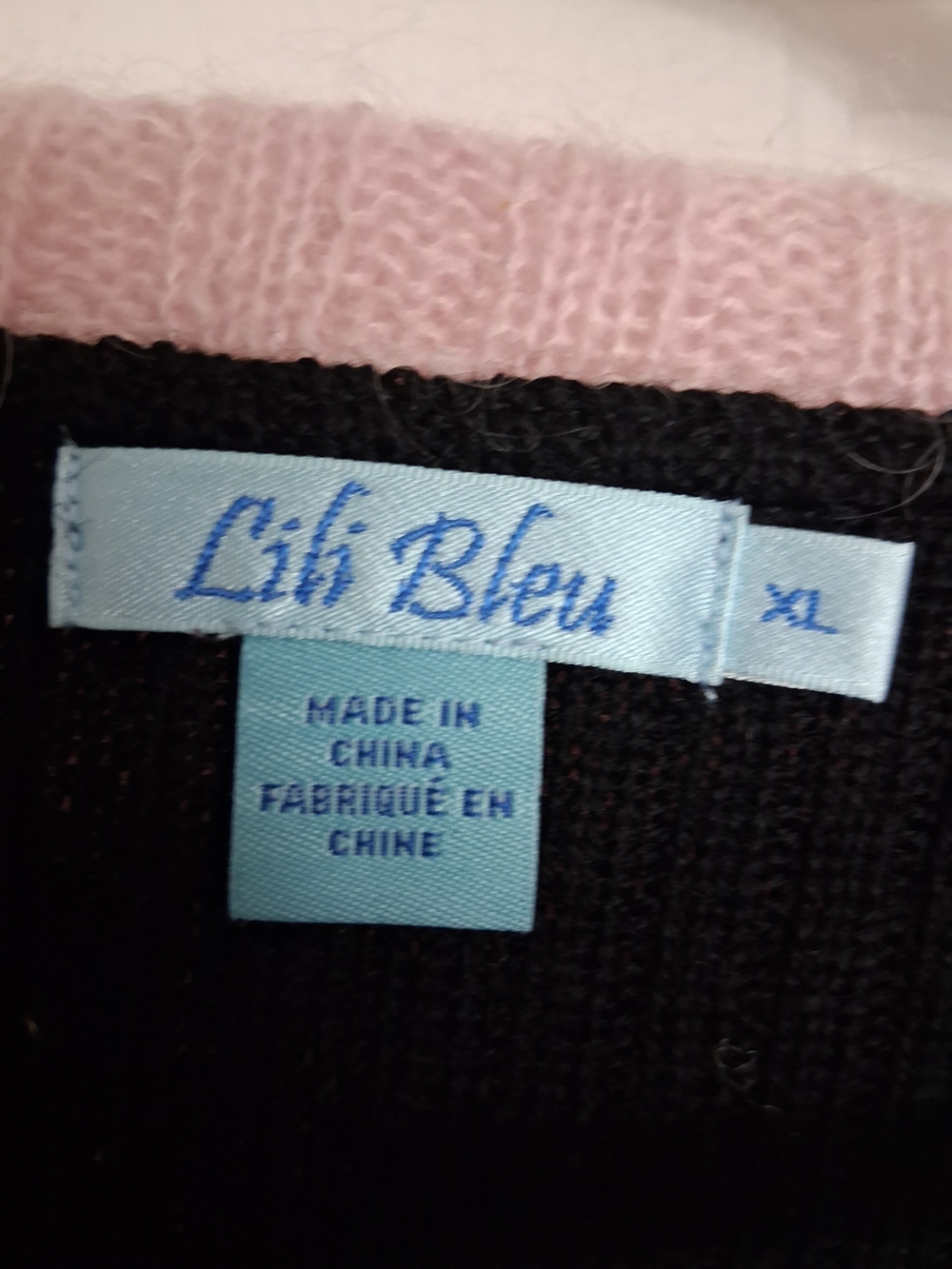 Lili Bleu Black Knit Zip Sweater with Pink Collar XL - Picture 2 of 5